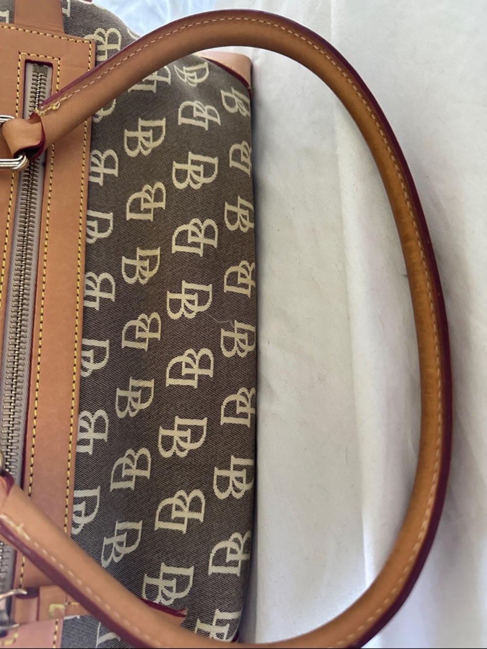 Dooney & Bourke Brown Monogram Satchel with Tan Leather Trim - Picture 4 of 6